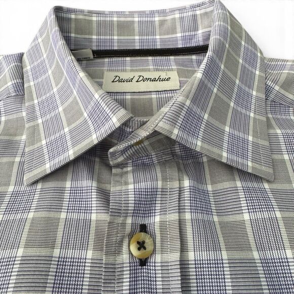 David Donahue Other - David Donahue Dress Shirt Mens Medium Purple Plaid Check Cotton Classic Fit